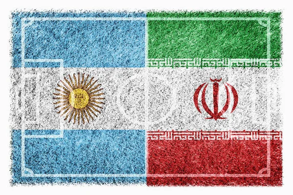 Argentinské Íránské Vlajky Fotbalovém Hřišti — Stock fotografie