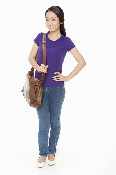 Woman Carrying Brown Sling Bag — Stock Photo, Image