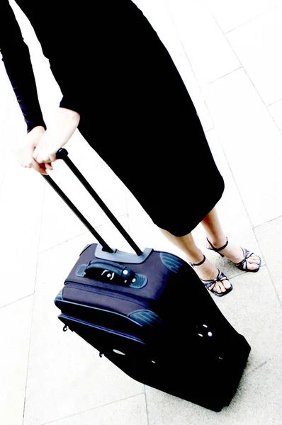 Woman Her Travelling Suitcase — Stock Photo, Image