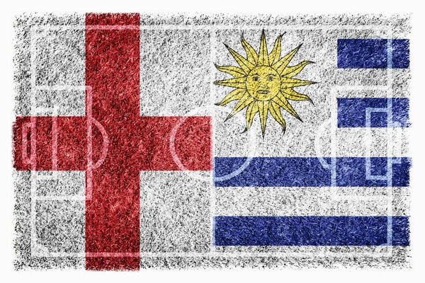 Banderas Inglaterra Uruguay Campo Fútbol — Foto de Stock