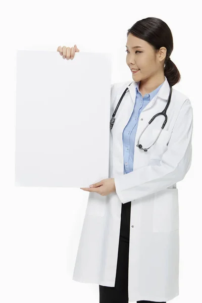 Medical Personnel Holding Blank Placard — Stock Photo, Image