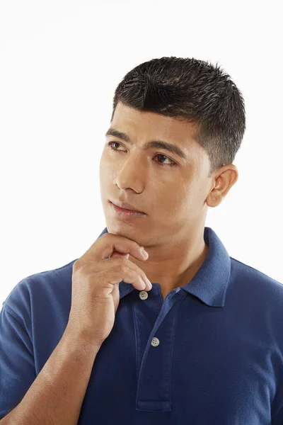 Hombre Contemplando Sobre Fondo Blanco — Foto de Stock