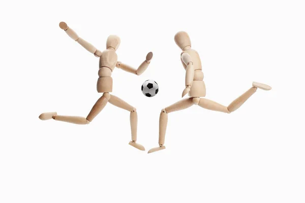 Dřevěné Figuríny Modely Hrát Fotbal — Stock fotografie