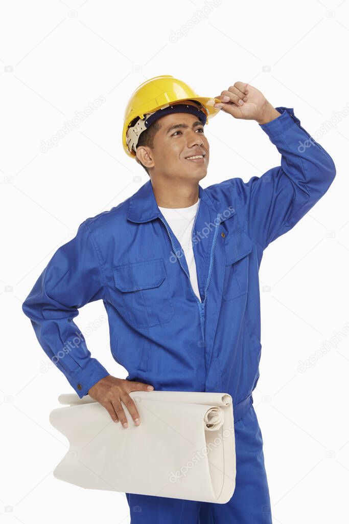 Construction worker looking around
