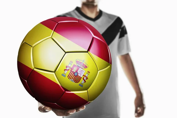 Een Voetballer Die Spanje Voetbal Vasthoudt — Stockfoto