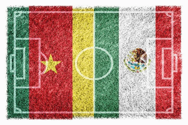 Banderas Camerún México Campo Fútbol — Foto de Stock