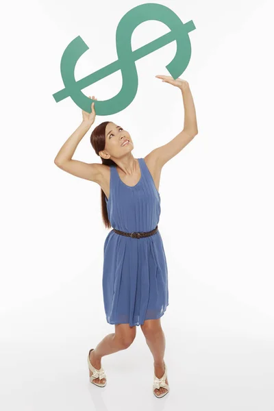 Vrouw Tilt Een Dollarteken — Stockfoto