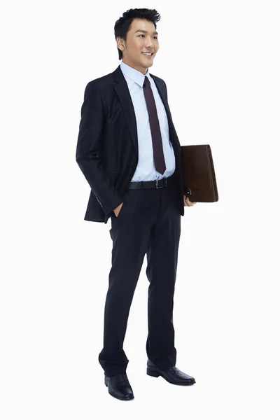 Cheerful Businessman Holding Briefcase — Stock Photo, Image