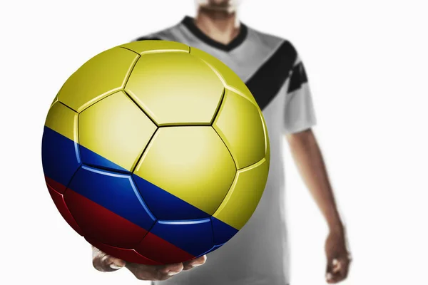 Een Voetballer Die Colombia Voetbal Vasthoudt — Stockfoto