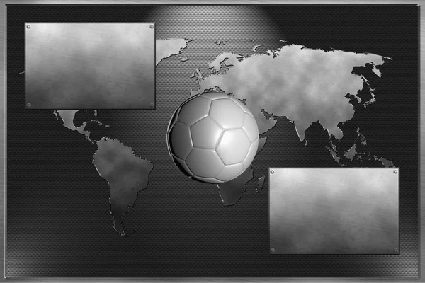 Μεταλλική Πλάκα Παγκόσμιο Χάρτη Και Ποδοσφαιρική Ομάδα — Φωτογραφία Αρχείου