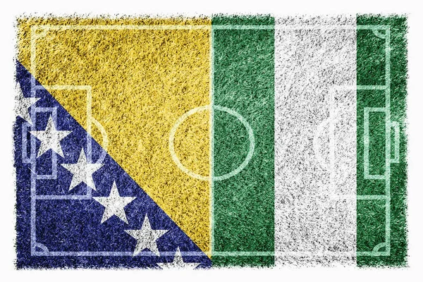 Flagi Bośni Hercegowiny Oraz Nigerii Boisku Piłki Nożnej — Zdjęcie stockowe