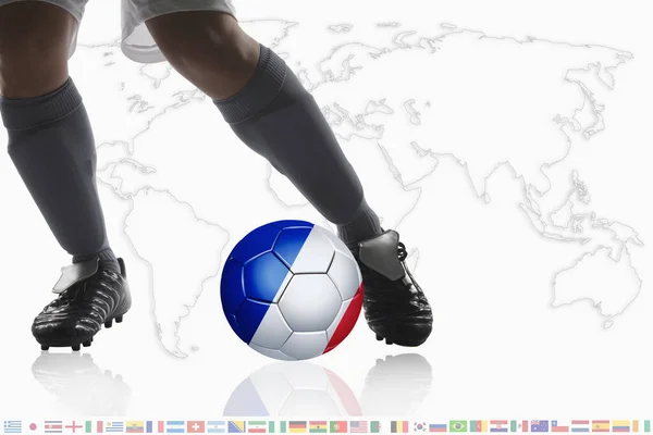 Jugador Fútbol Drible Una Pelota Fútbol Con Bandera Francia —  Fotos de Stock