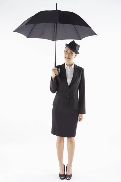 Businesswoman Standing Umbrella — Stock Photo, Image