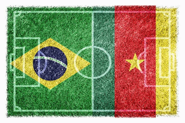 Zászló Brazília Kamerun Focipályán — Stock Fotó