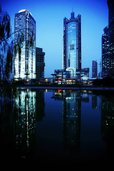 Distrito Pudong Xangai Noite — Fotografia de Stock