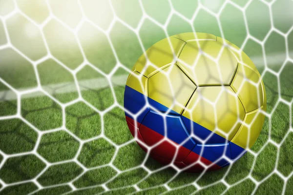 ゴールネットのコロンビアサッカーボール — ストック写真