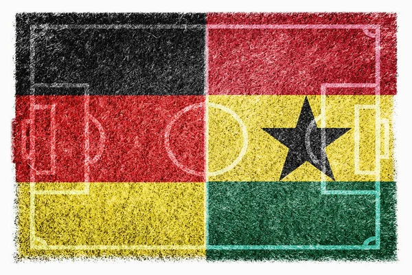 Flaggen Von Deutschland Und Ghana Auf Dem Fußballplatz — Stockfoto