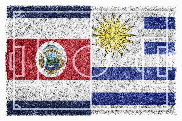 サッカー場のコスタリカとウルグアイの旗 — ストック写真