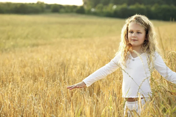 Niedliches Mädchen Öffnet Arme Auf Dem Feld — Stockfoto