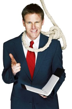 İp iş adamının boynunda asılı.