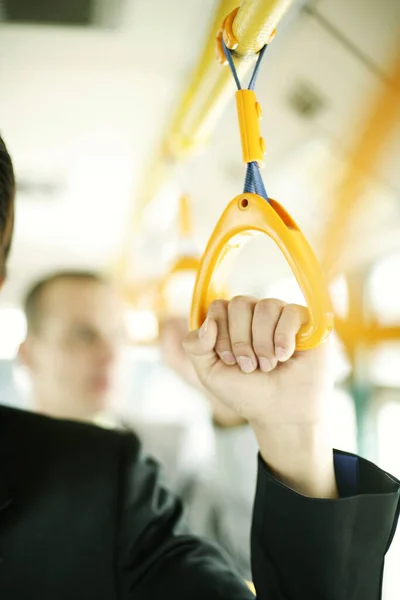 Hand Holding Train Handle — Stock Photo, Image