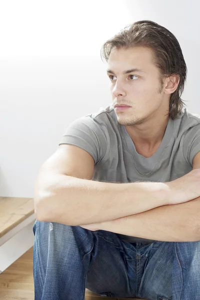 Man Sitting Staircase Thinking —  Fotos de Stock