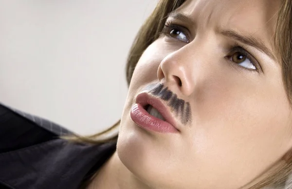 Cerca Uppoirtrait Mujer Negocios Con Bigote — Foto de Stock