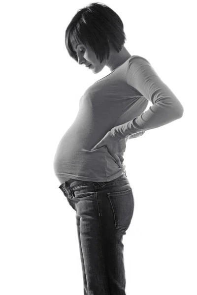 Беременная Женщина Джинсах Вид Сбоку — стоковое фото