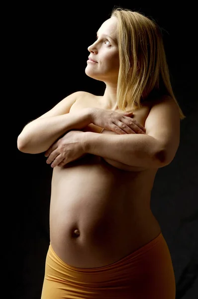 Mujer Embarazada Topless Vista Cerca — Foto de Stock