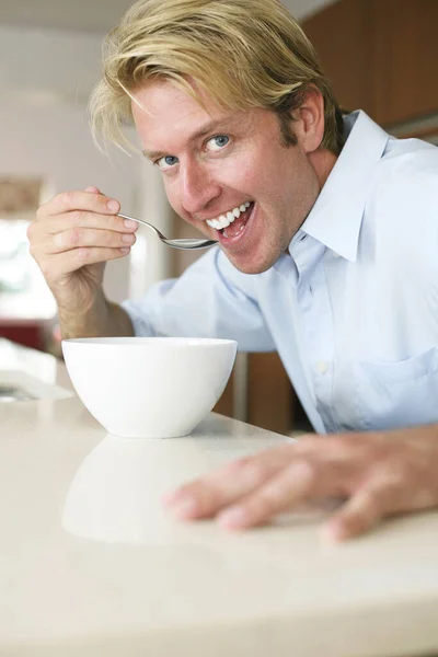 Man Eating Bowl — Stock Photo, Image