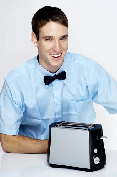 Man Smiling Toaster Table — Fotografia de Stock