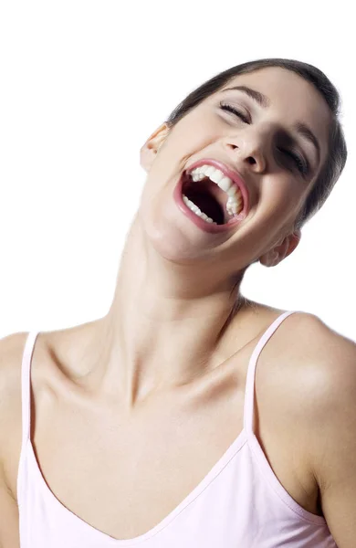Γυναίκα Γελάει Στούντιο Πυροβολείται — Φωτογραφία Αρχείου