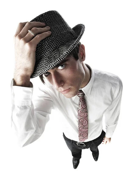 白地に帽子をかぶるビジネスマン — ストック写真