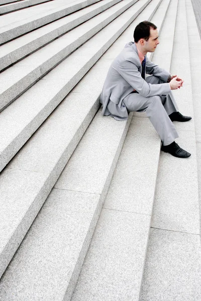 Businessman Sitting Staircase — Stockfoto