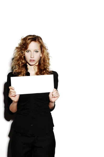 Businesswoman Holding Blank Piece Paper — Stock Photo, Image