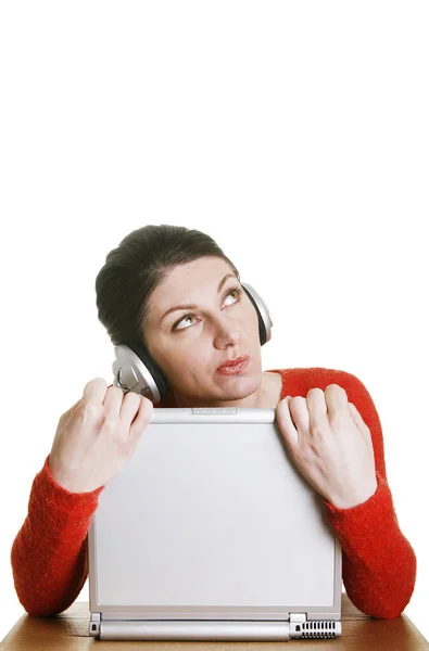 Mujer Soñando Mientras Escucha Música Los Auriculares — Foto de Stock