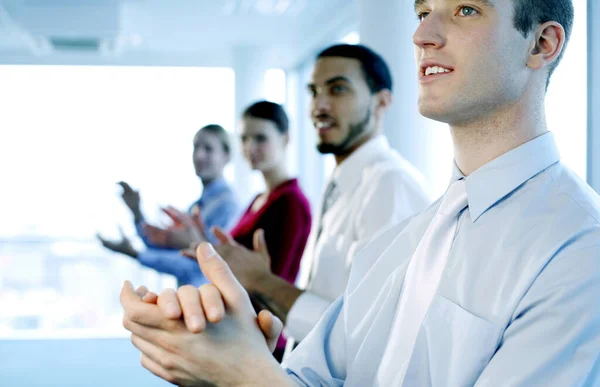 Business People Clapping Hands Watching Great Presentation — Stock Photo, Image