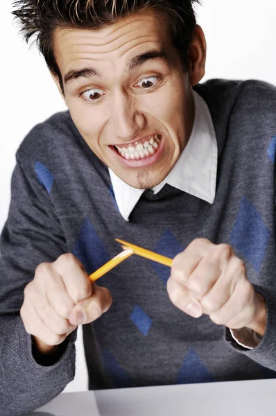 Man Breaking Pencil — Stock Photo, Image