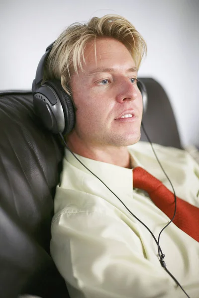 Businessman Headphones Sitting Chair — Stock Photo, Image