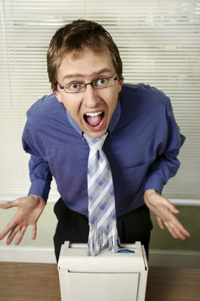 Businessman Shock Looking His Shredded Tie — Stock Photo, Image