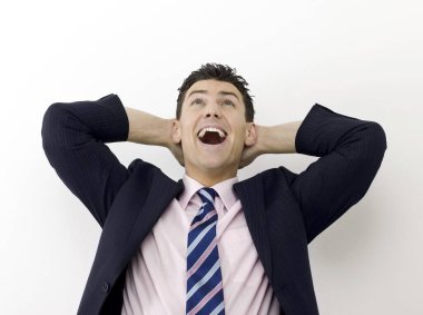 Mutlu iş adamı, stüdyo fotoğrafı.