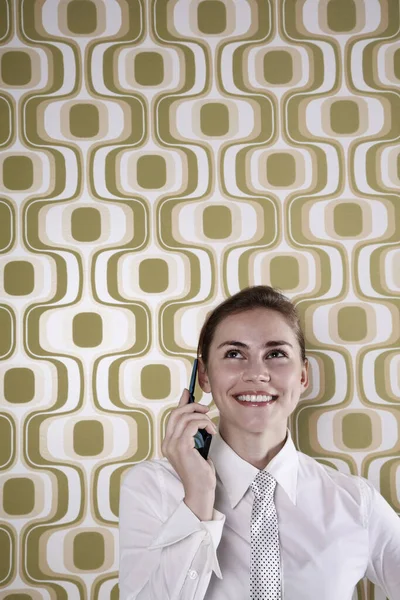 Businesswoman Smiling While Talking Phone — Stock Photo, Image