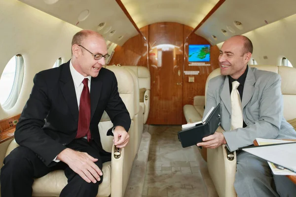 Businessmen Working Private Jet — Stock Photo, Image