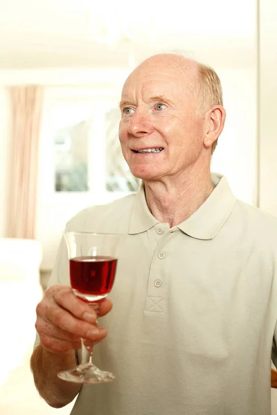 Senior Man Glass Red Wine — Stock Photo, Image