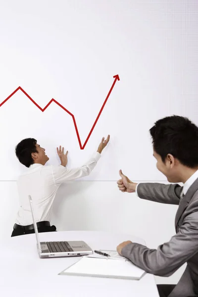 Line Graph Going Businessman Giving Thumbs — Stock Photo, Image