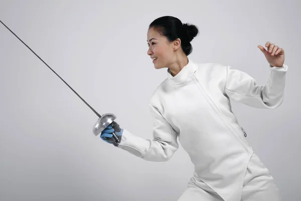 Woman Fencing Suit Fencing Foil — Stock Photo, Image