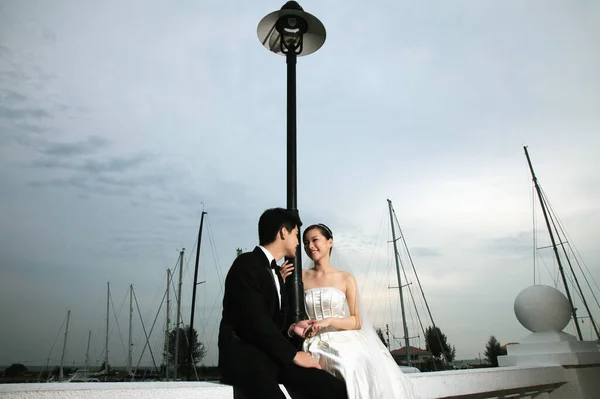 Bride Groom Posing Outdoors — Stock Photo, Image