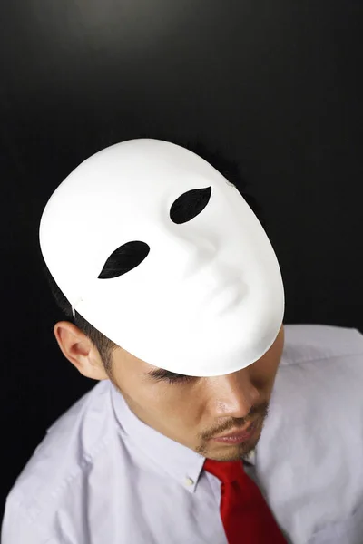 Empresario Con Una Máscara Blanca Cabeza — Foto de Stock