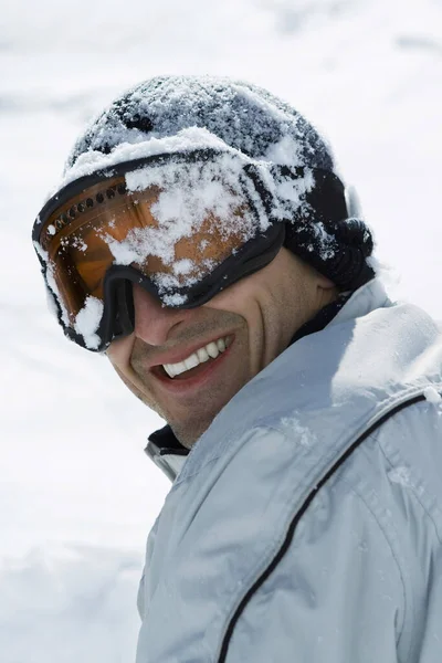 Cabeça Homem Coberta Neve — Fotografia de Stock