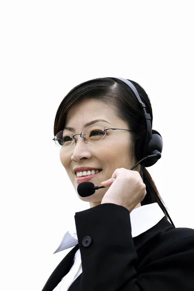 Mulher Negócios Falando Fone Ouvido Telefone — Fotografia de Stock